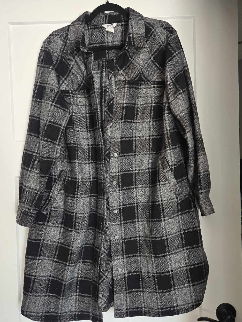 Duluth Trading Co Long Plaid Shirt Jacket